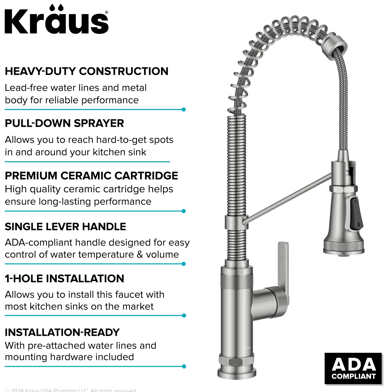Discount Allyn Single Handle Pull Down Kitchen Faucet in Spot-Free Stainless Steel Single Hole