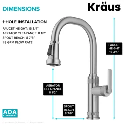 New Allyn Stainless Nut & Bolt Diamond Cut Kitchen Faucet Single Hole