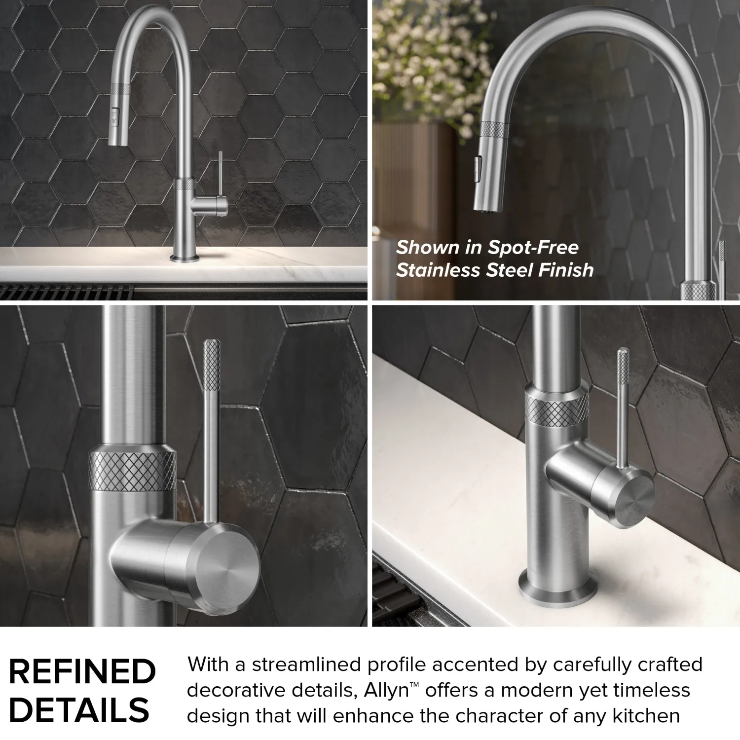 Hot Allyn Stainless Single Handle Kitchen Faucet with Diamond Cut Single Hole