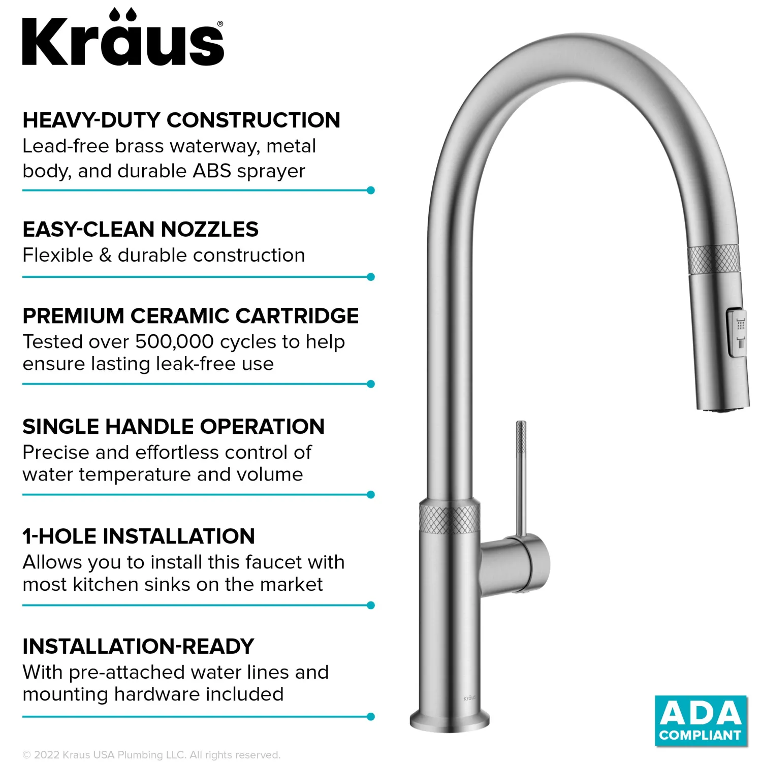 Hot Allyn Stainless Single Handle Kitchen Faucet with Diamond Cut Single Hole
