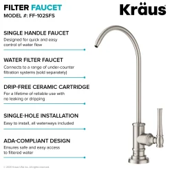 Allyn Transitional Bridge Kitchen Faucet & Water Filter Faucet in Spot Free Stainless Steel Water Filter Faucets|Bridge Faucets
