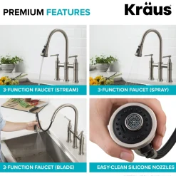 Allyn Transitional Bridge Kitchen Faucet & Water Filter Faucet in Spot Free Stainless Steel Water Filter Faucets|Bridge Faucets