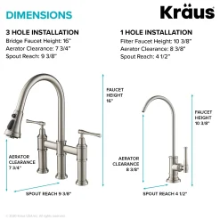 Allyn Transitional Bridge Kitchen Faucet & Water Filter Faucet in Spot Free Stainless Steel Water Filter Faucets|Bridge Faucets