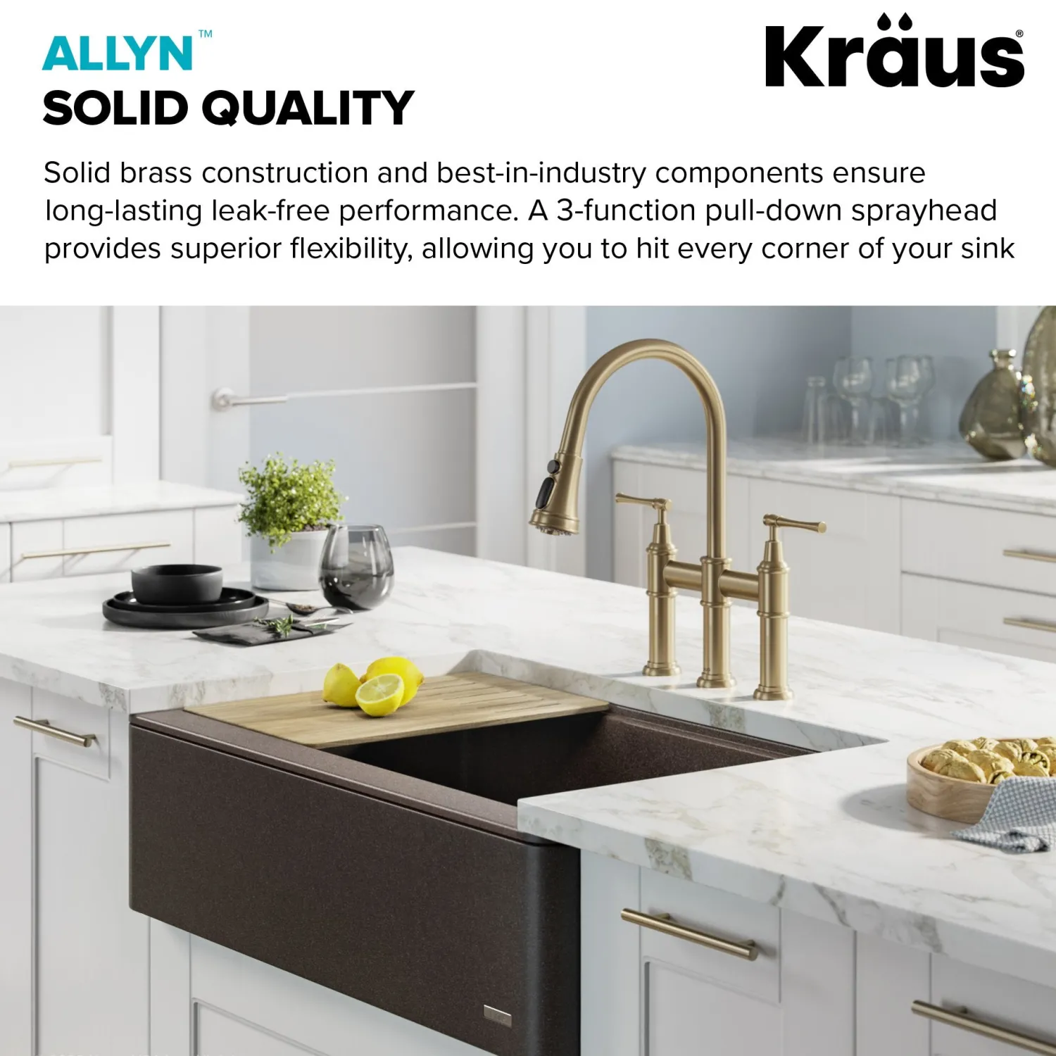 Outlet Allyn Transitional Bridge Kitchen Faucet & Water Filter Faucet in Brushed Gold Water Filter Faucets|Bridge Faucets