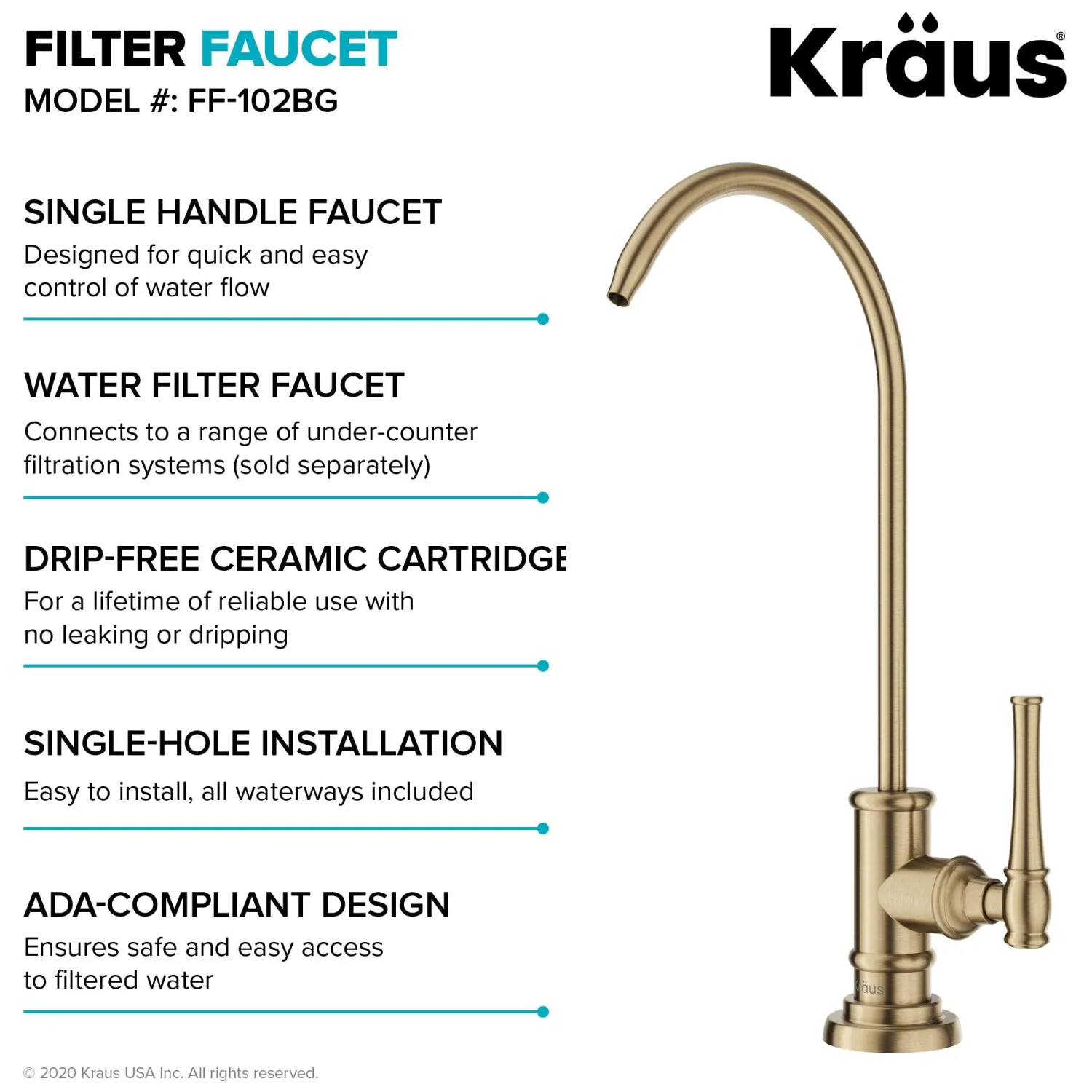 Outlet Allyn Transitional Bridge Kitchen Faucet & Water Filter Faucet in Brushed Gold Water Filter Faucets|Bridge Faucets