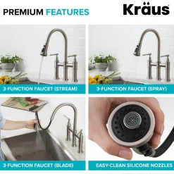 Outlet Allyn Transitional Bridge Kitchen Faucet & Water Filter Faucet in Brushed Gold Water Filter Faucets|Bridge Faucets
