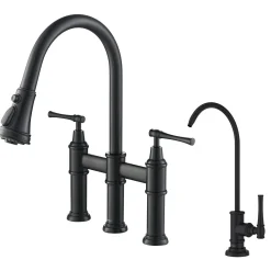 Sale Allyn Transitional Bridge Kitchen Faucet & Water Filter Faucet in Matte Black Water Filter Faucets|Bridge Faucets