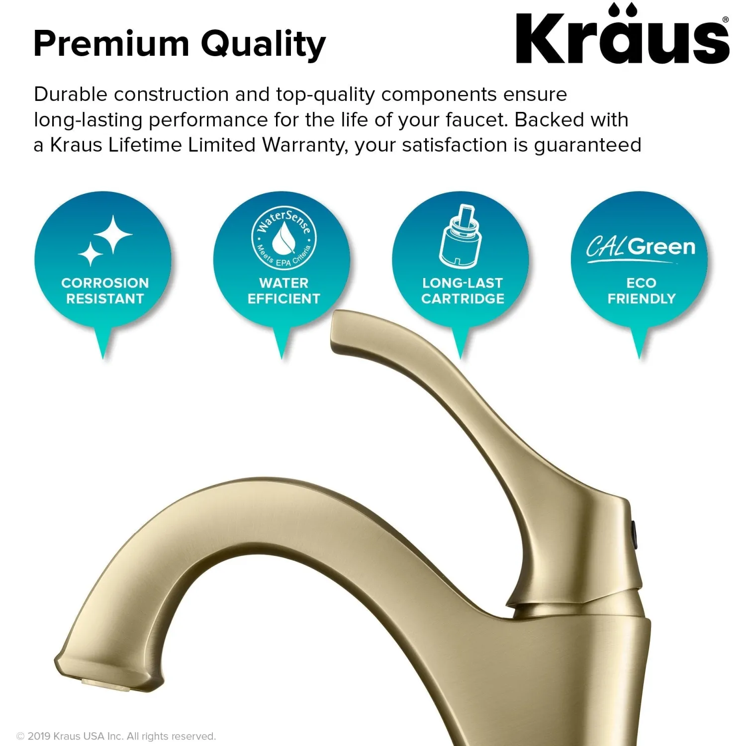 Arlo Brushed Gold Basin Bathroom Faucet with Lift Rod Drain and Deck Plate Single Hole