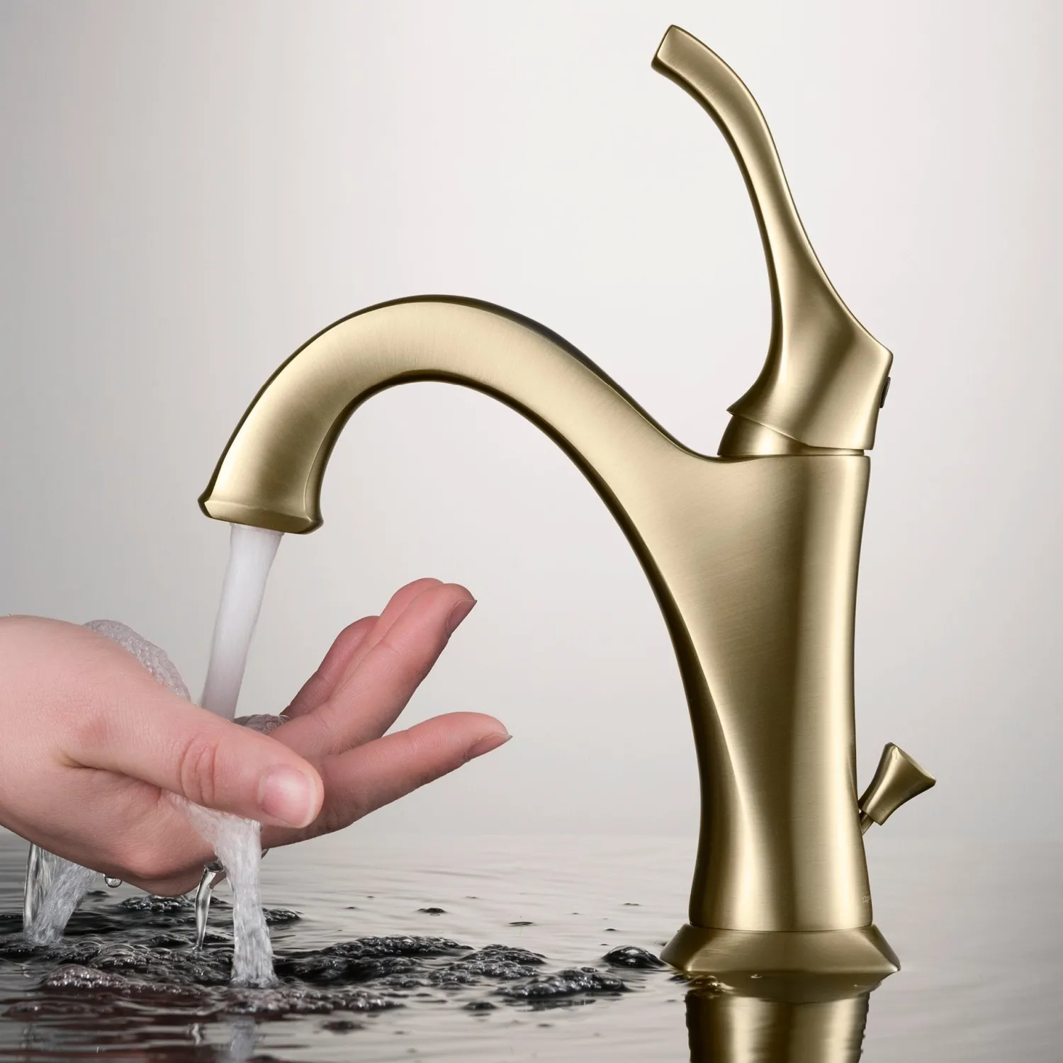 Arlo Brushed Gold Basin Bathroom Faucet with Lift Rod Drain and Deck Plate Single Hole