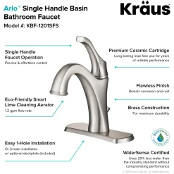 Hot Arlo Single Handle Bathroom Faucet with Lift Rod Drain and Deck Plate in Spot Free Stainless Steel Single Hole