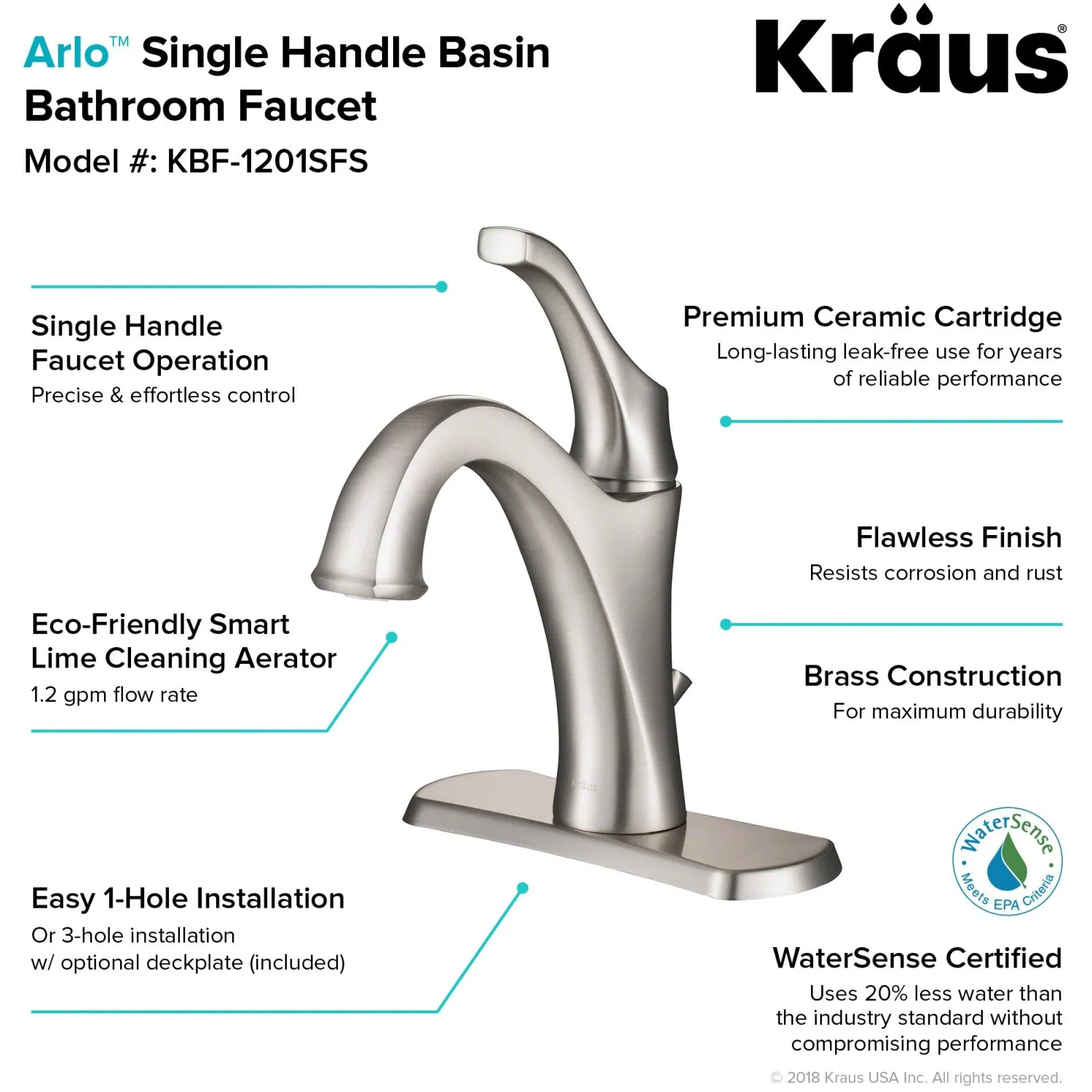 Hot Arlo Single Handle Bathroom Faucet with Lift Rod Drain and Deck Plate in Spot Free Stainless Steel Single Hole