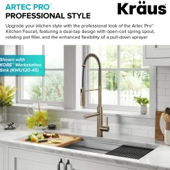 Artec Pro Commercial Style Single Handle Kitchen Faucet with Pot Filler in Spot Free Antique Champagne Bronze Single Hole
