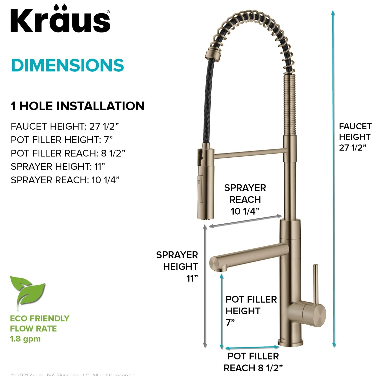 Artec Pro Commercial Style Single Handle Kitchen Faucet with Pot Filler in Spot Free Antique Champagne Bronze Single Hole