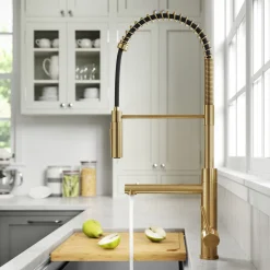Artec Pro Commercial Style Single Handle Kitchen Faucet with Pot Filler in Brushed Brass Single Hole