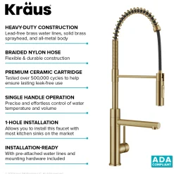 Artec Pro Commercial Style Single Handle Kitchen Faucet with Pot Filler in Brushed Brass Single Hole