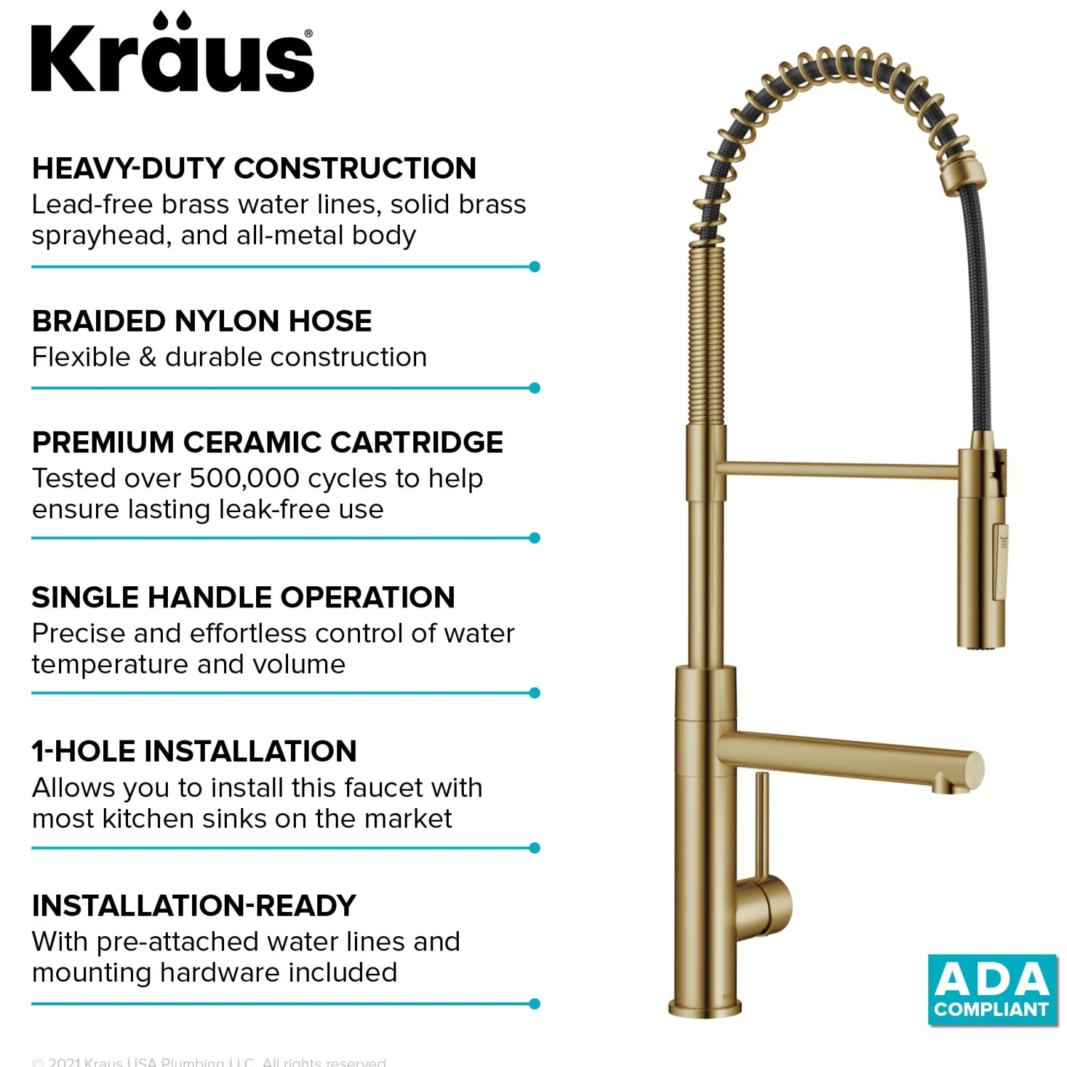 Artec Pro Commercial Style Single Handle Kitchen Faucet with Pot Filler in Brushed Brass Single Hole