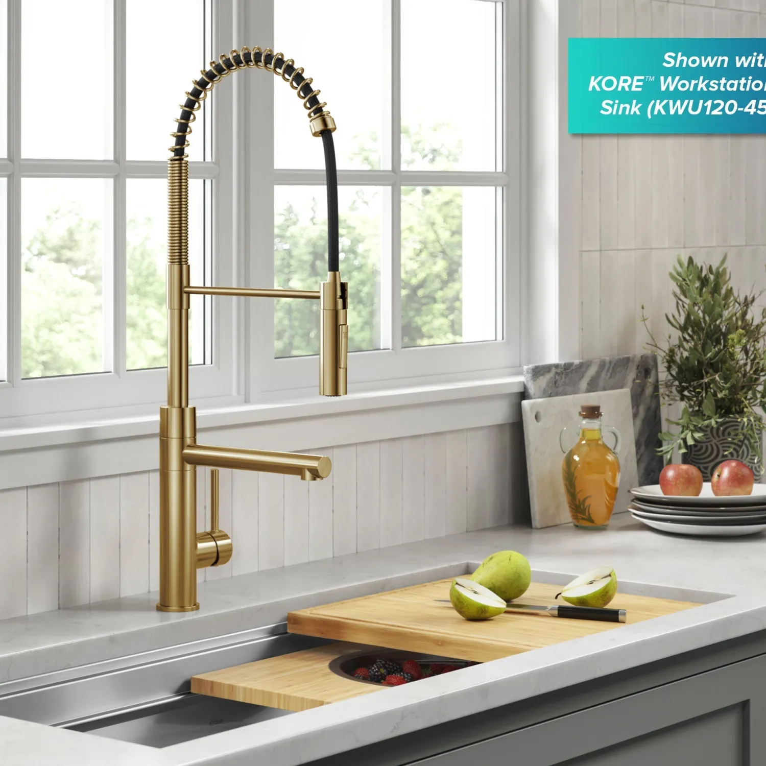 Artec Pro Commercial Style Single Handle Kitchen Faucet with Pot Filler in Brushed Brass Single Hole