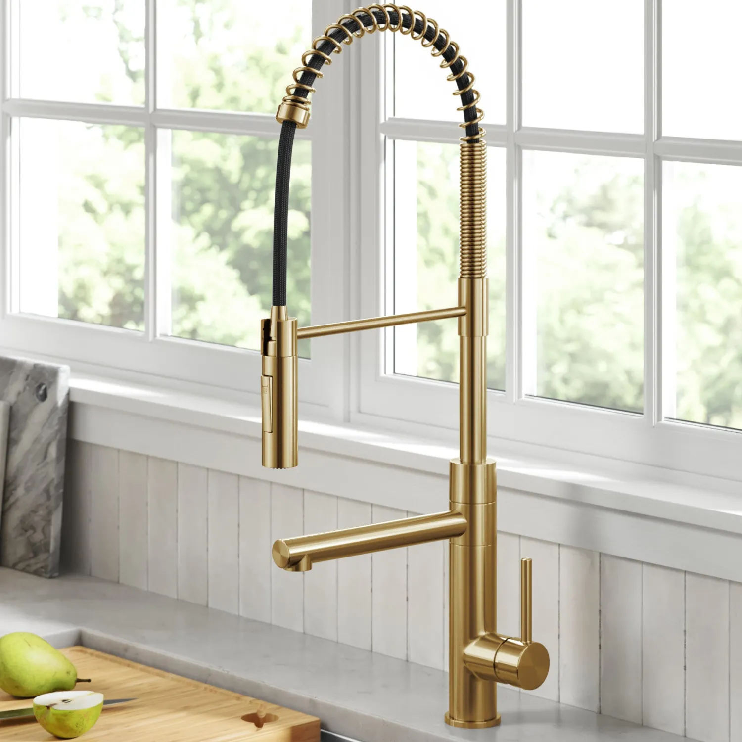 Artec Pro Commercial Style Single Handle Kitchen Faucet with Pot Filler in Brushed Brass Single Hole