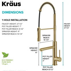 Artec Pro Commercial Style Single Handle Kitchen Faucet with Pot Filler in Brushed Brass Single Hole