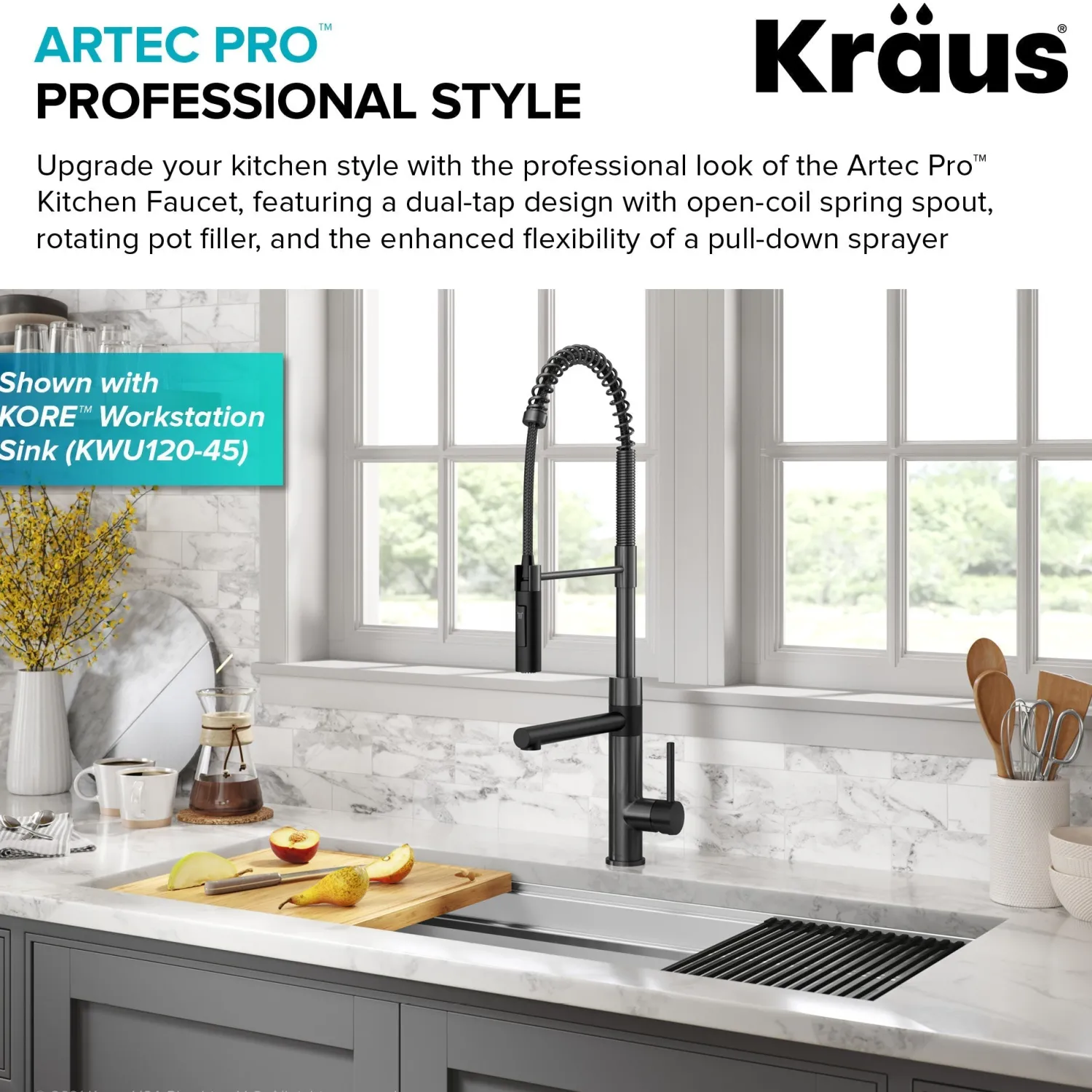 Artec Pro Commercial Style Single Handle Kitchen Faucet with Pot Filler in Matte Black / Spot Free Black Stainless Steel Single Hole
