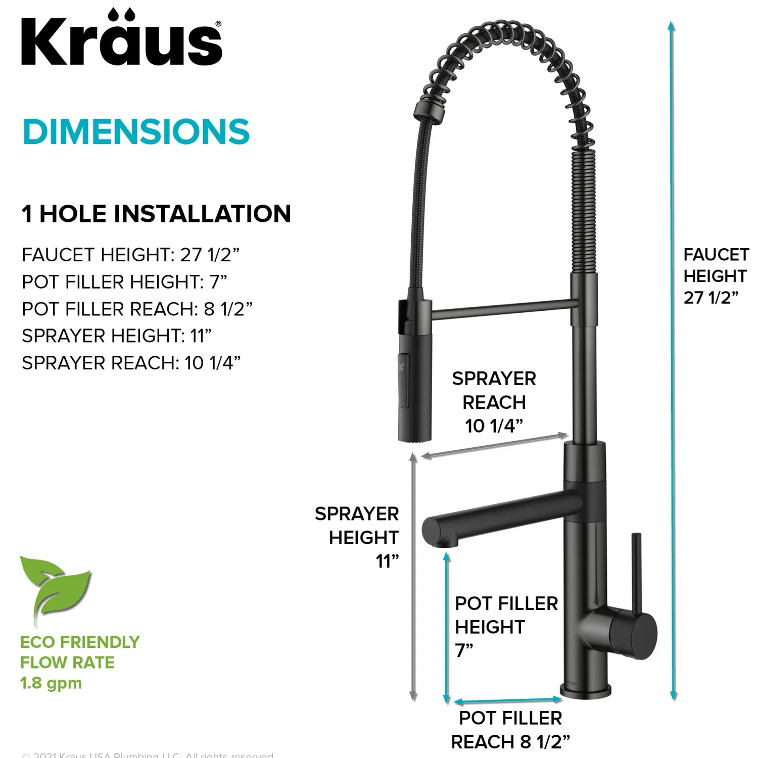 Artec Pro Commercial Style Single Handle Kitchen Faucet with Pot Filler in Matte Black / Spot Free Black Stainless Steel Single Hole