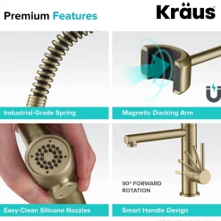 Outlet Artec Pro 2-Function Commercial Style Pre-Rinse Kitchen Faucet in Brushed Gold Single Hole