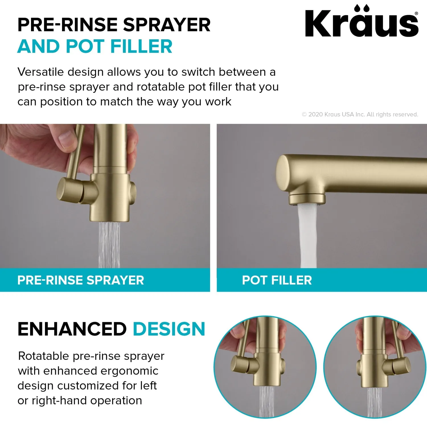 Artec Pro 2-Function Commercial Style Pre-Rinse Kitchen Faucet in Spot Free Antique Champagne Bronze with Soap Dispenser Single Hole