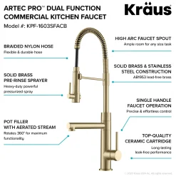 Artec Pro 2-Function Commercial Style Pre-Rinse Kitchen Faucet in Spot Free Antique Champagne Bronze with Soap Dispenser Single Hole