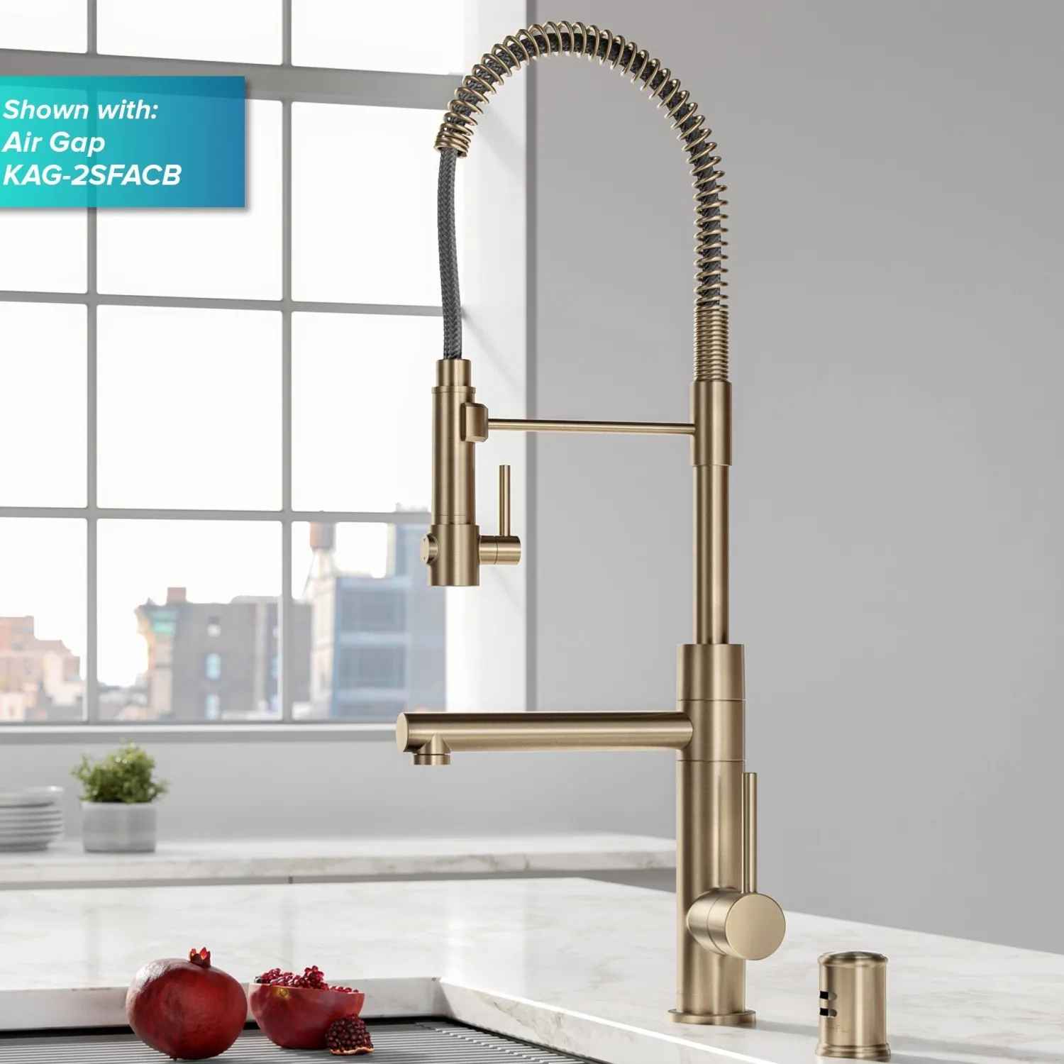 Artec Pro 2-Function Commercial Style Pre-Rinse Kitchen Faucet in Spot Free Antique Champagne Bronze with Soap Dispenser Single Hole
