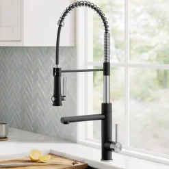 Artec Pro 2-Function Single Handle Pull Down Kitchen Faucet in Spot-Free Stainless Steel & Matte Black Single Hole
