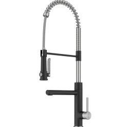 Artec Pro 2-Function Single Handle Pull Down Kitchen Faucet in Spot-Free Stainless Steel & Matte Black Single Hole