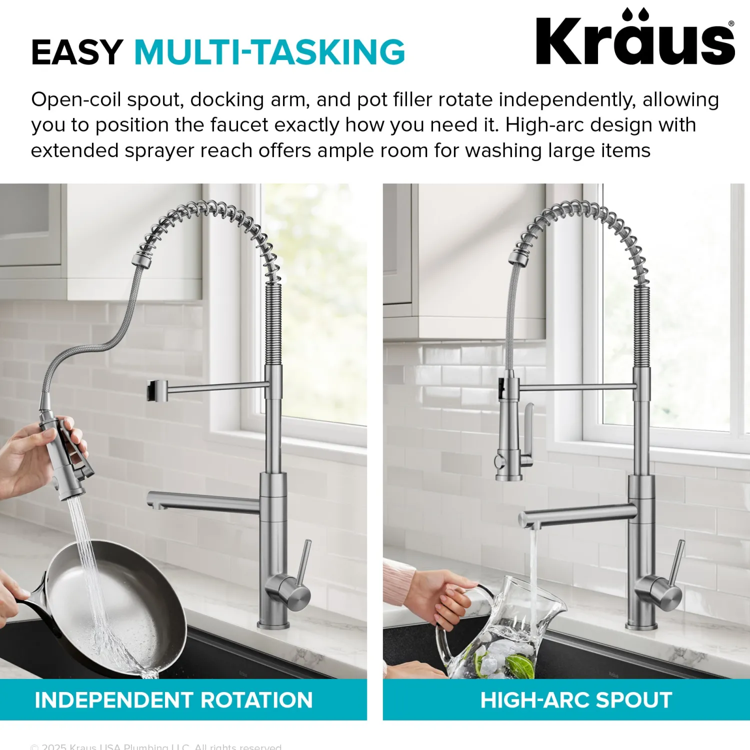 Artec Pro 2-Function Single Handle Pull Down Kitchen Faucet in Spot-Free Stainless Steel & Matte Black Single Hole