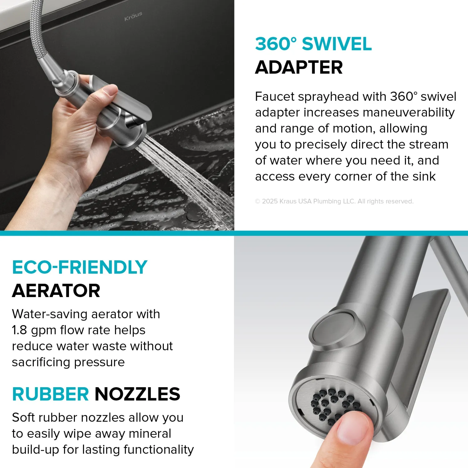 Artec Pro 2-Function Single Handle Pull Down Kitchen Faucet in Spot-Free Stainless Steel & Matte Black Single Hole
