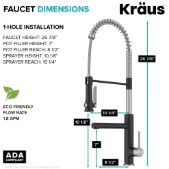 Artec Pro 2-Function Single Handle Pull Down Kitchen Faucet in Spot-Free Stainless Steel & Matte Black Single Hole