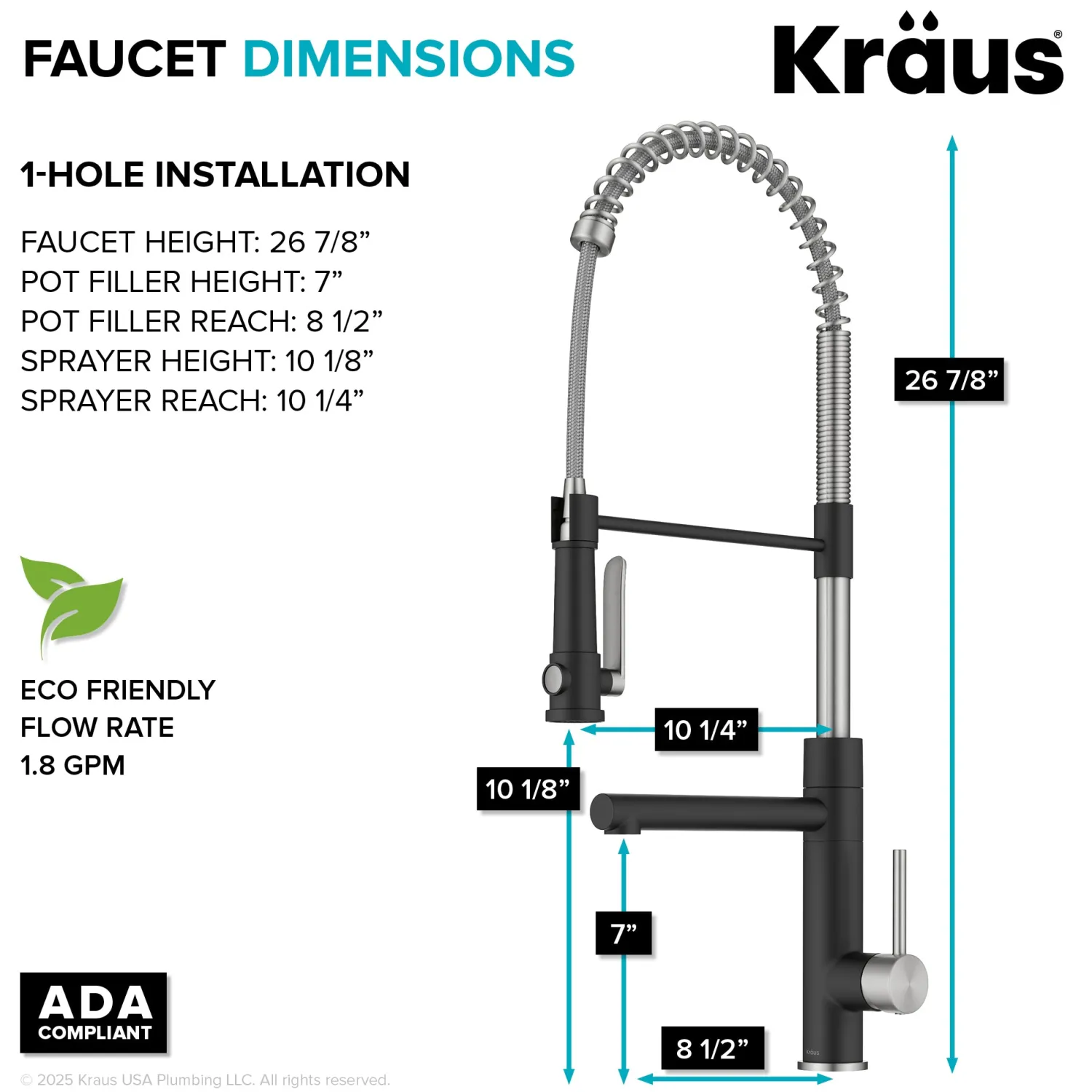 Artec Pro 2-Function Single Handle Pull Down Kitchen Faucet in Spot-Free Stainless Steel & Matte Black Single Hole