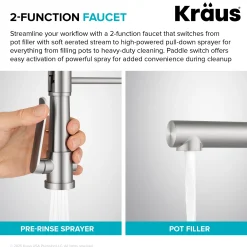 Artec Pro 2-Function Single Handle Pull Down Kitchen Faucet in Spot-Free Stainless Steel Single Hole