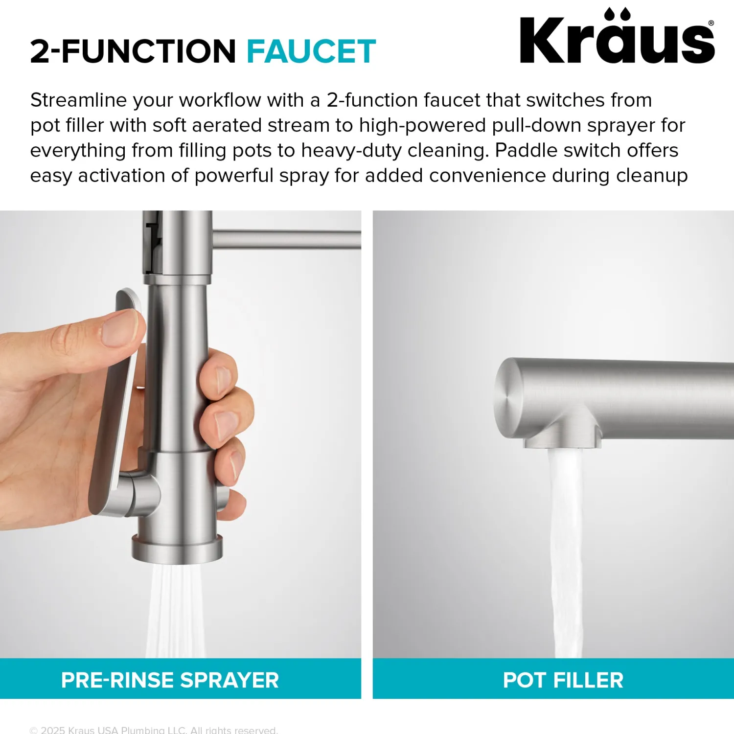 Artec Pro 2-Function Single Handle Pull Down Kitchen Faucet in Spot-Free Stainless Steel Single Hole