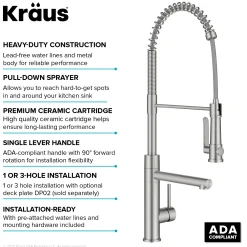 Artec Pro 2-Function Single Handle Pull Down Kitchen Faucet in Spot-Free Stainless Steel Single Hole