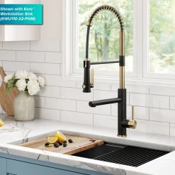 Discount Artec Pro 2-Function Single Handle Pull Down Kitchen Faucet in Brushed Brass & Matte Black Single Hole