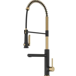 Discount Artec Pro 2-Function Single Handle Pull Down Kitchen Faucet in Brushed Brass & Matte Black Single Hole