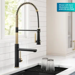 Discount Artec Pro 2-Function Single Handle Pull Down Kitchen Faucet in Brushed Brass & Matte Black Single Hole