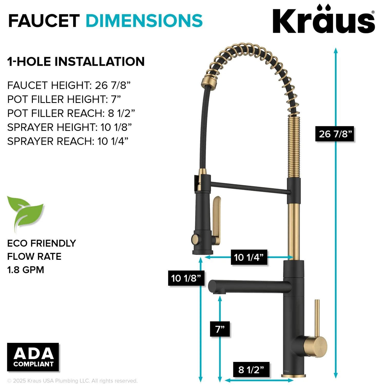 Discount Artec Pro 2-Function Single Handle Pull Down Kitchen Faucet in Brushed Brass & Matte Black Single Hole