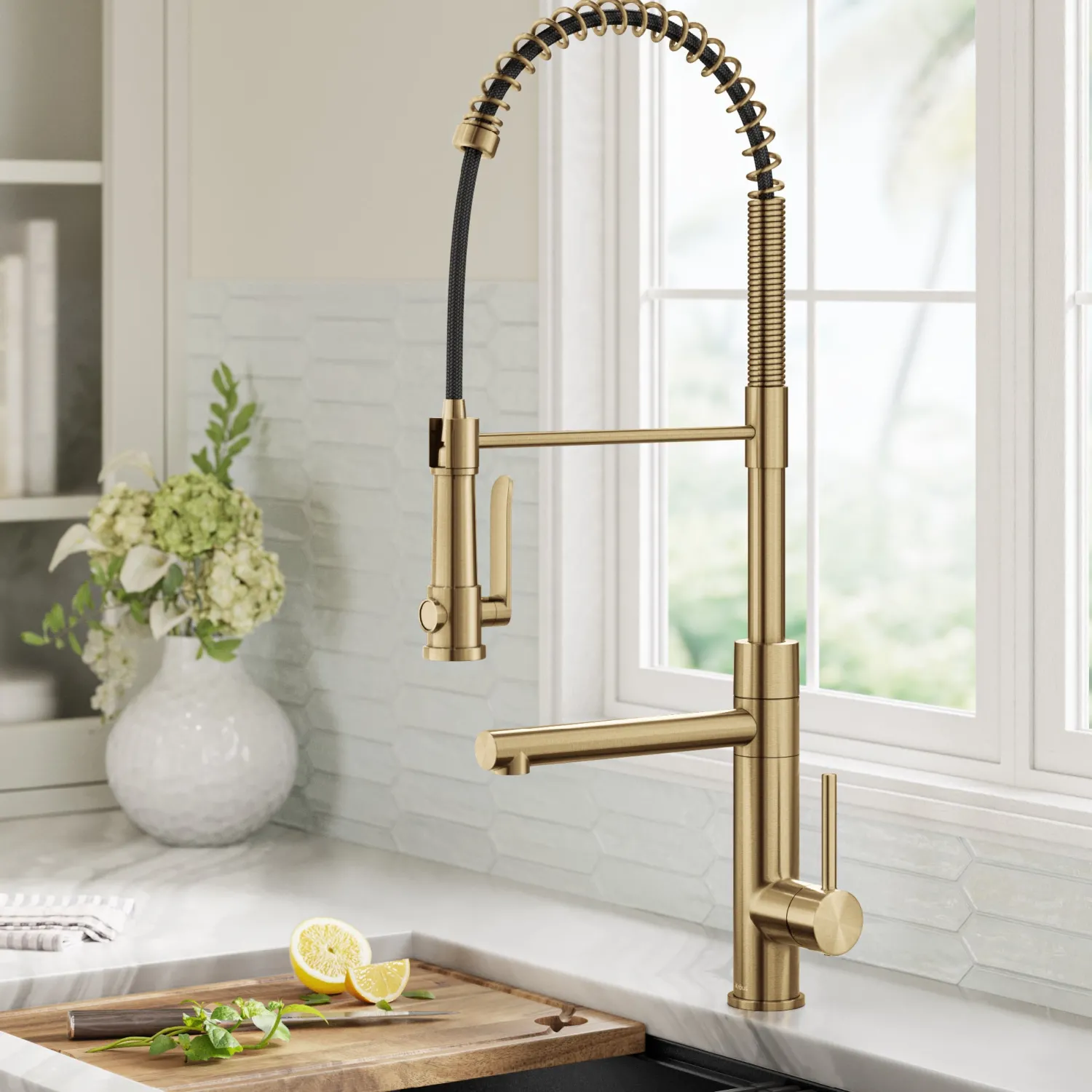 Sale Artec Pro 2-Function Single Handle Pull Down Kitchen Faucet in Brushed Brass Single Hole