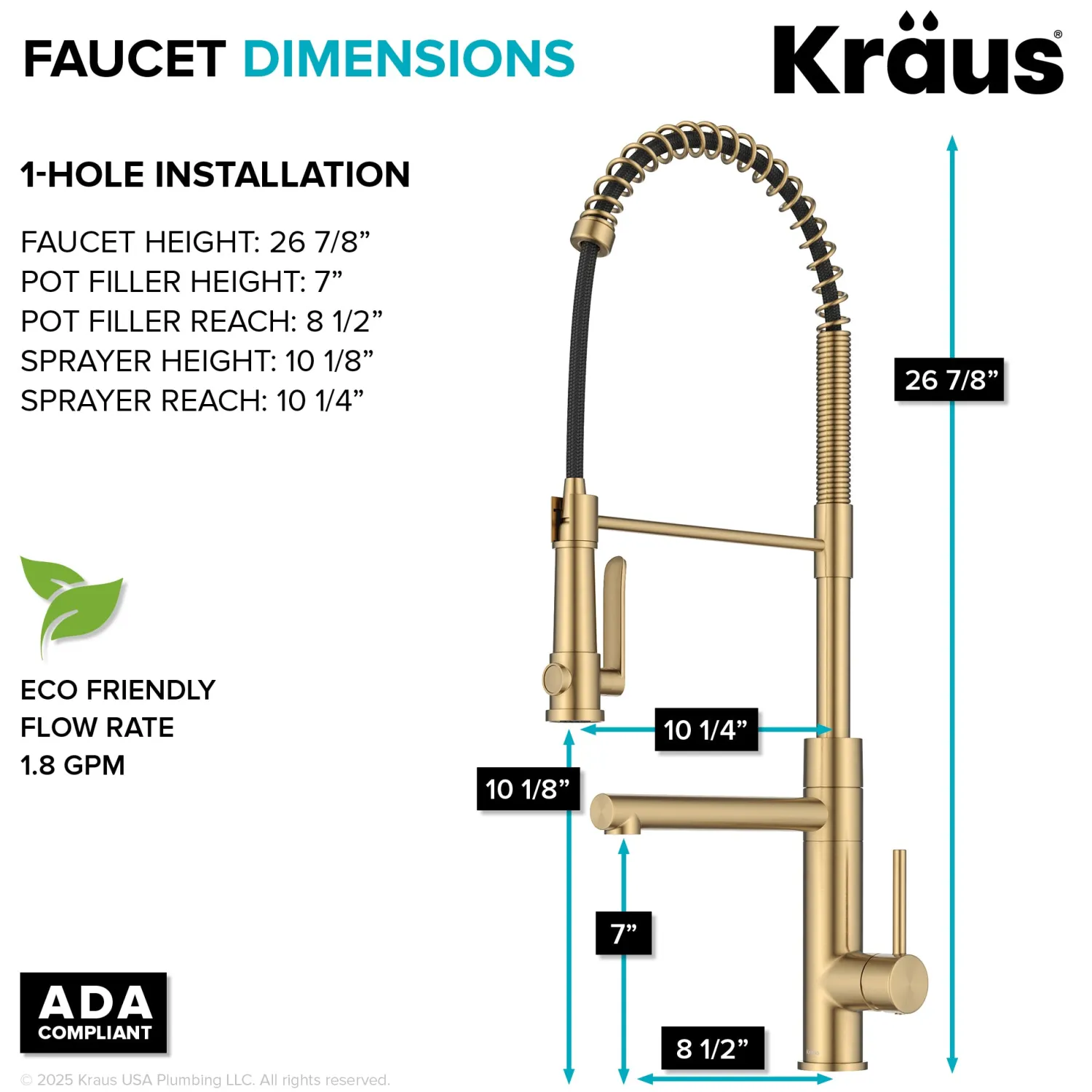 Sale Artec Pro 2-Function Single Handle Pull Down Kitchen Faucet in Brushed Brass Single Hole