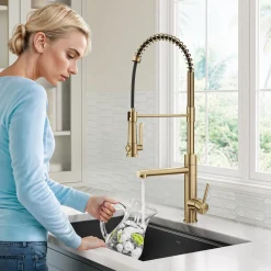 Sale Artec Pro 2-Function Single Handle Pull Down Kitchen Faucet in Brushed Brass Single Hole