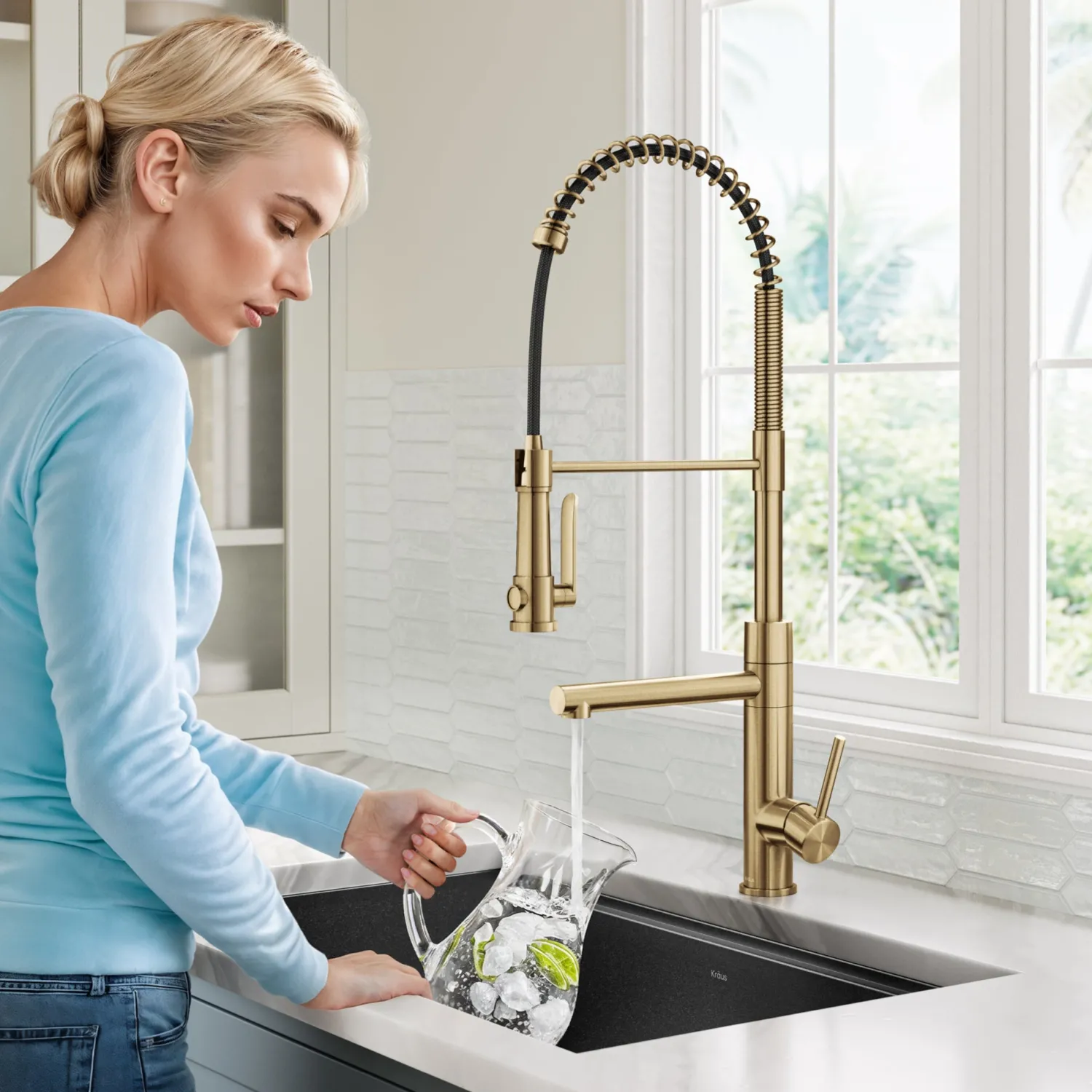 Sale Artec Pro 2-Function Single Handle Pull Down Kitchen Faucet in Brushed Brass Single Hole