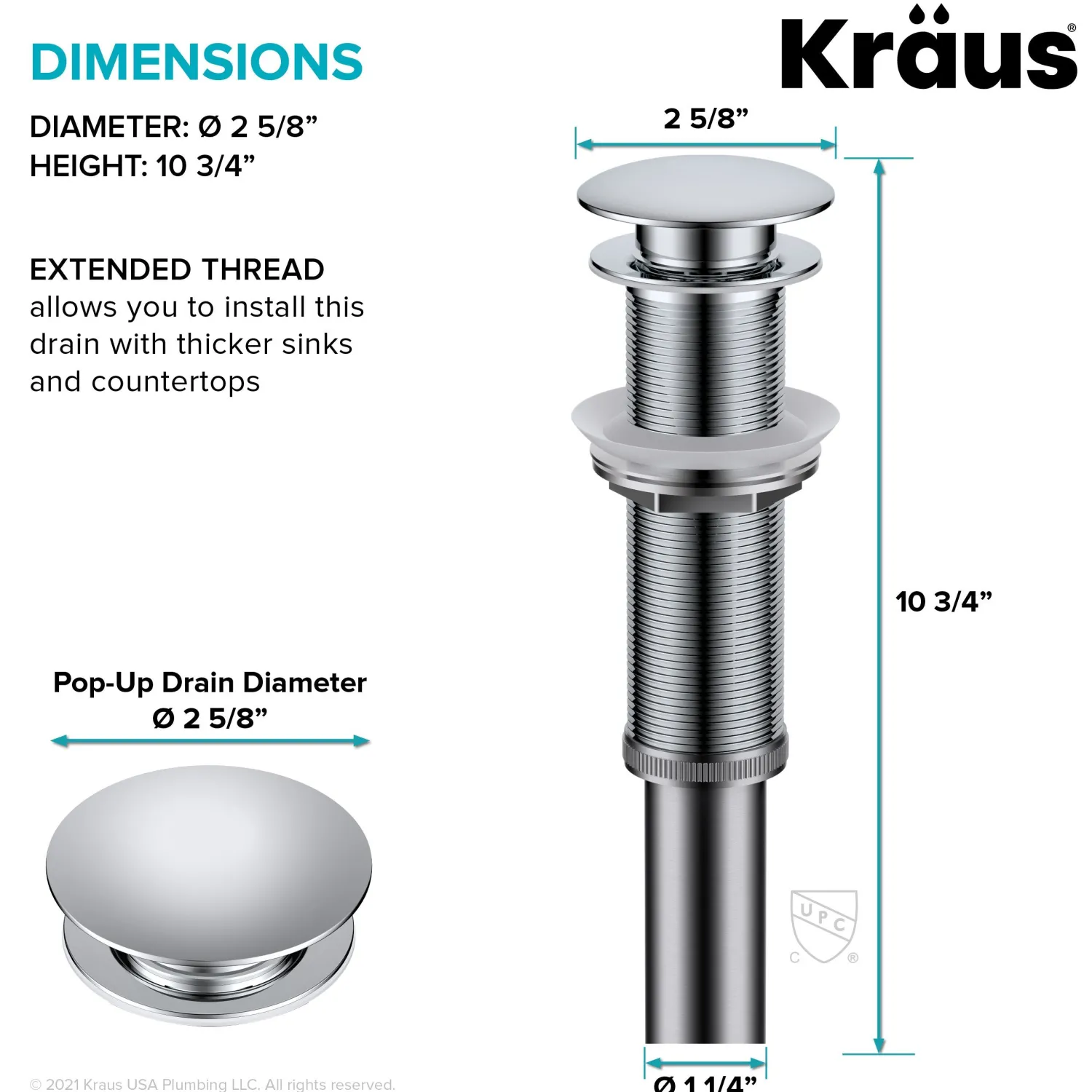 Sale Bathroom Sink Pop-Up Drain with Extended Thread Sink Drains|Overflow Bathroom Sink Drains