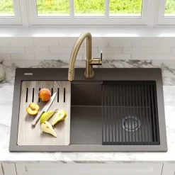 Clearance Bellucci Workstation 33" Drop-In Granite Composite Kitchen Sink with Accessories Drop-In / Top Mount Sinks|Single Bowl Sinks