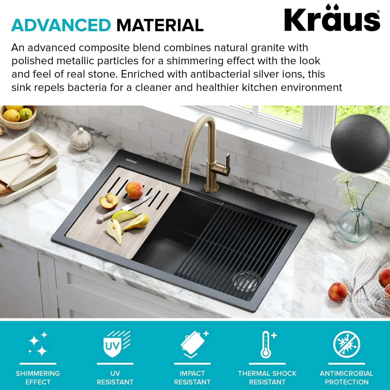 Clearance Bellucci Workstation 33" Drop-In Granite Composite Kitchen Sink with Accessories Drop-In / Top Mount Sinks|Single Bowl Sinks