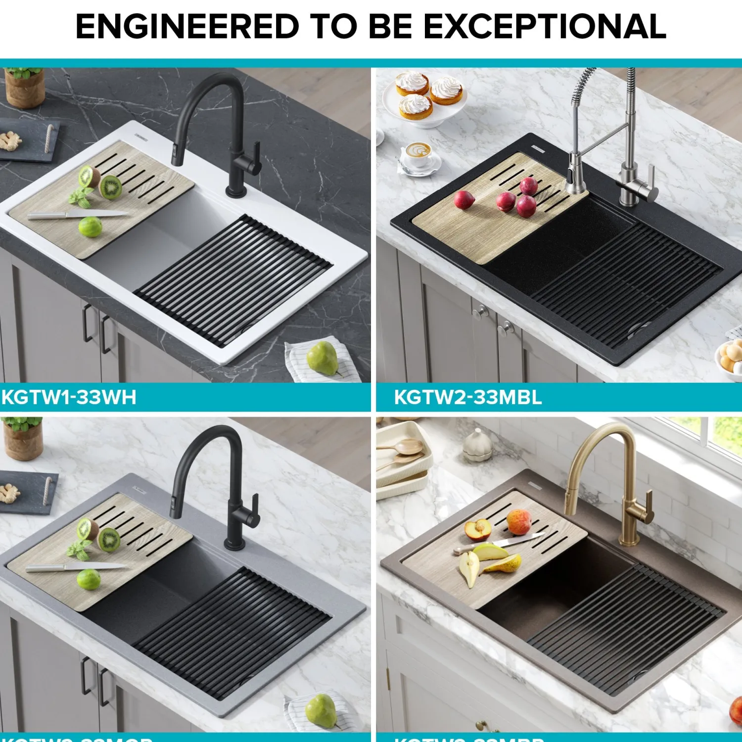 Clearance Bellucci Workstation 33" Drop-In Granite Composite Kitchen Sink with Accessories Drop-In / Top Mount Sinks|Single Bowl Sinks